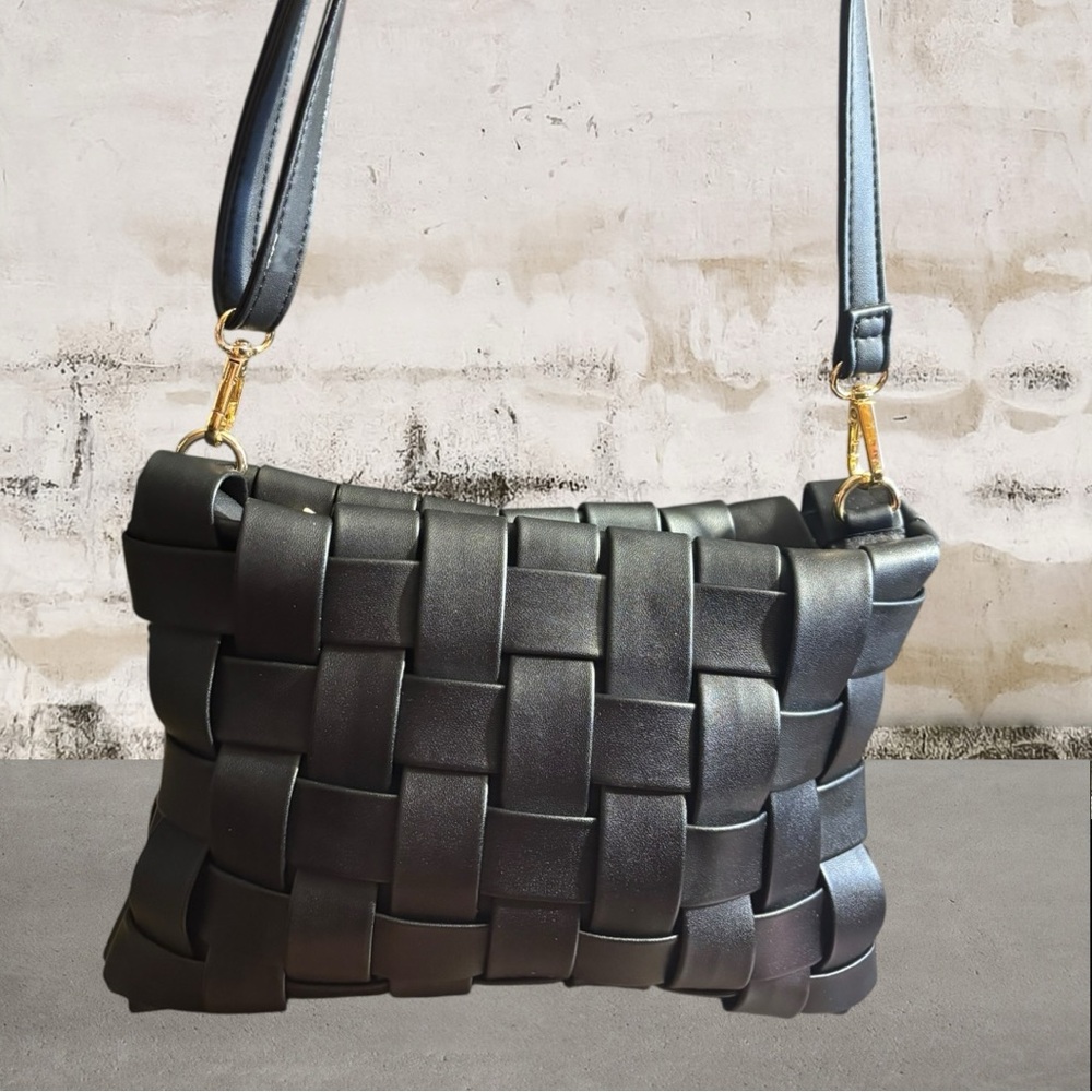 Anthropologie Black Lindy Woven Crossbody